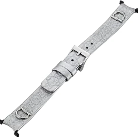 GUCCI Authentic Metallic Silver Leather U-Play 12 MM Replacement Wat… Gucci U-Play Kit 129 Medium White Leather Watch Strap and  main image 4